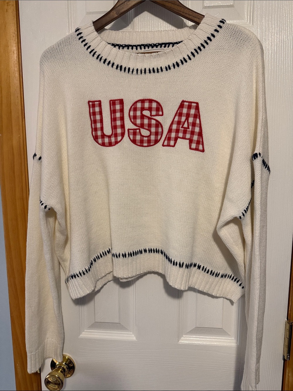 Soho and Stella-Cream USA Appliqué Knit Sweater - Women